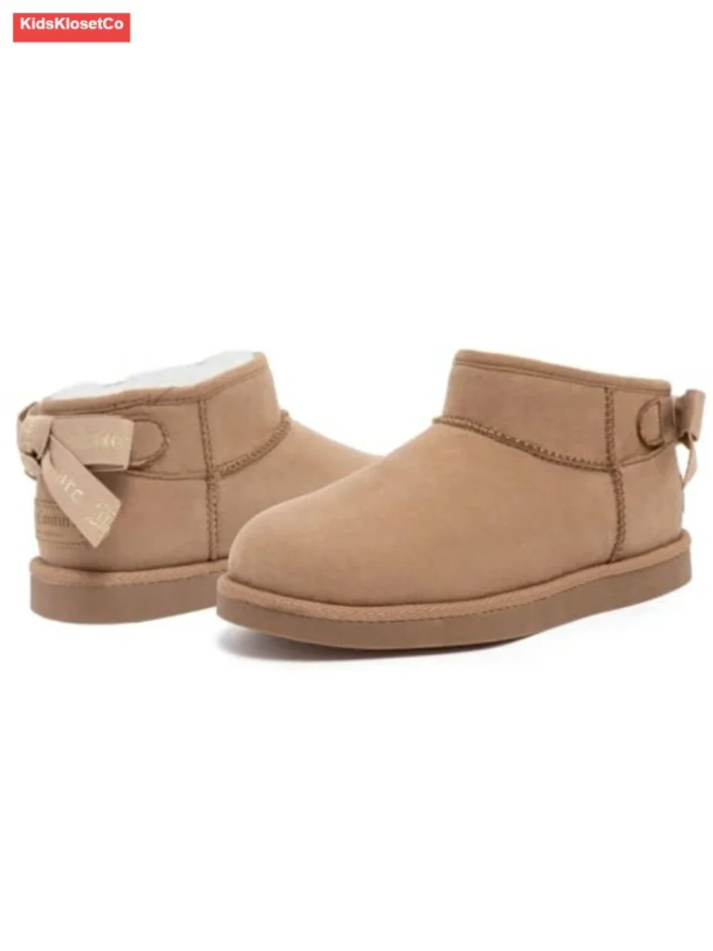 Girls Faux Fur Lined Ankle Boots Slip-On Winter Booties with Bow